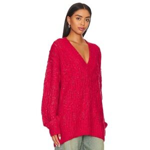 Tularosa Revolve‎ Wool V-Neck Friso Oversized Cable Knit Sweater Pullover Small